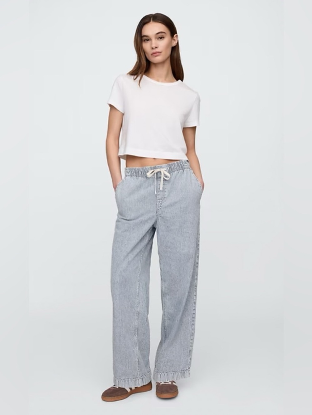 GAP High Rise Pull-On Stripe Wide-Leg Jeans - Blue Stripe